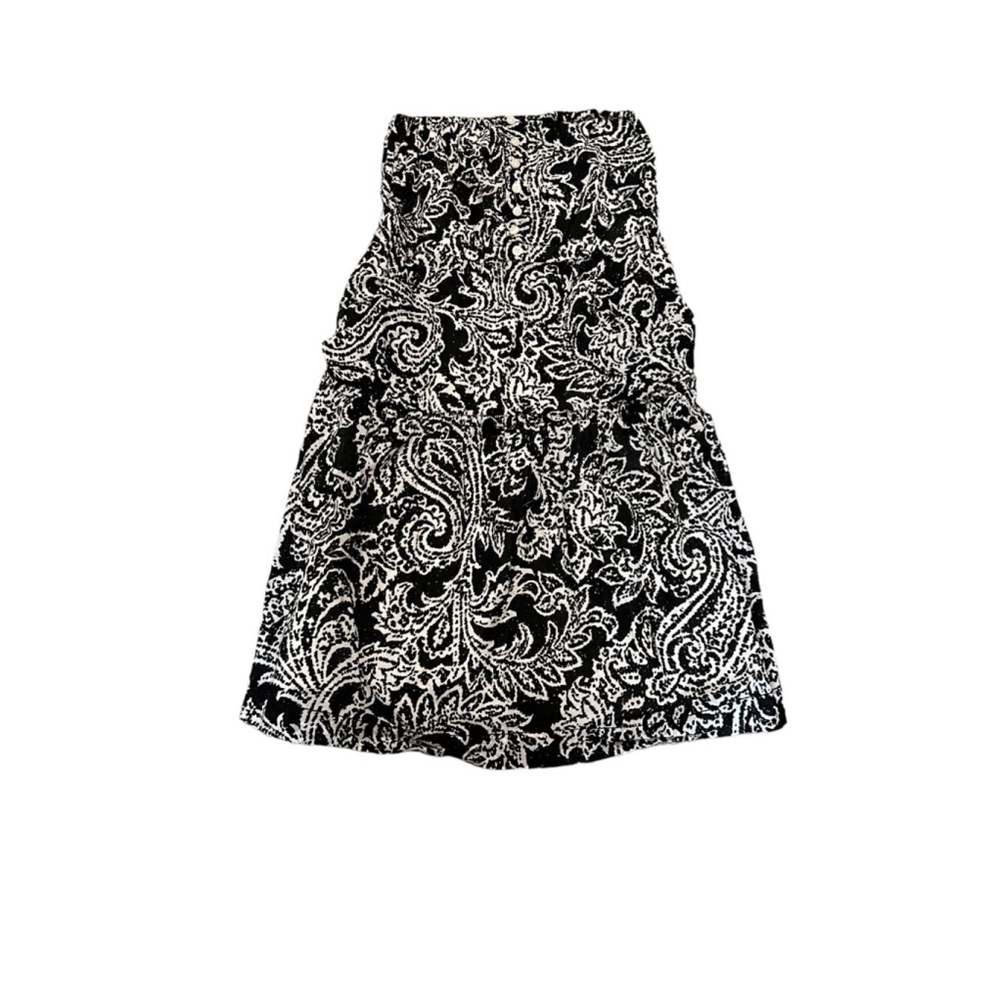 AMERICAN EAGLE Black & White Paisley Print Cotton Strapless Accordion Back Dress